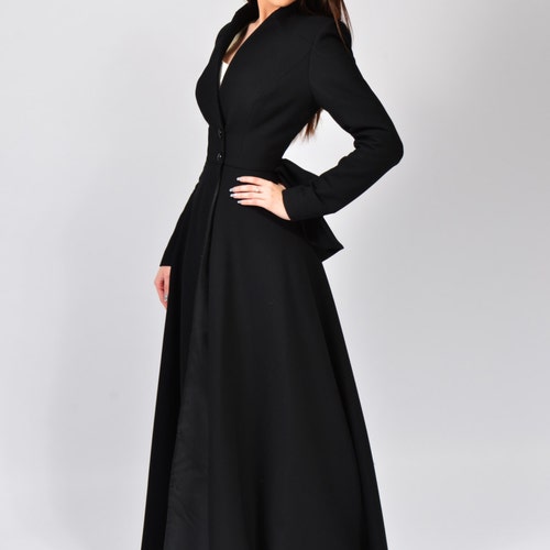 Long Maxi Dress Coat, Winter Pleated Ruffles Jacket For Women | Ligia Long Maxi Dress Coat, Winter Pleated Ruffles Jacket For Women | Ligia