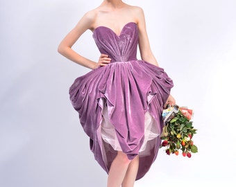 Haute Couture Sweetheart Velvet Dress, Sleeveless Avant Garde Gown | Ozana