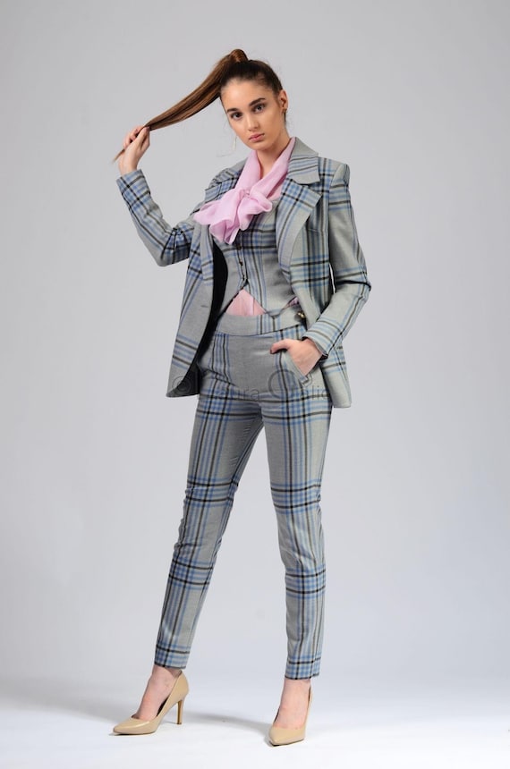 Office Women 3 Piece Suit With Tight Pants, Corset Vest Suit