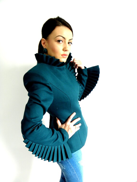 Ruffle Sleeves Short Blazer Haute Couture Ladies Jacket Ema - Etsy Ruffle Sleeves Short Blazer Haute Couture Ladies Jacket Ema - Etsy