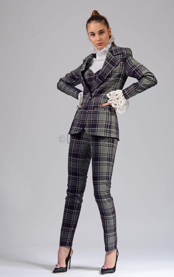 Office Women 3 Piece Suit With Tight Pants, Corset Vest Suit, Single  Breasted Blazer Jacket Ramona 3 Piece Corset Vest 