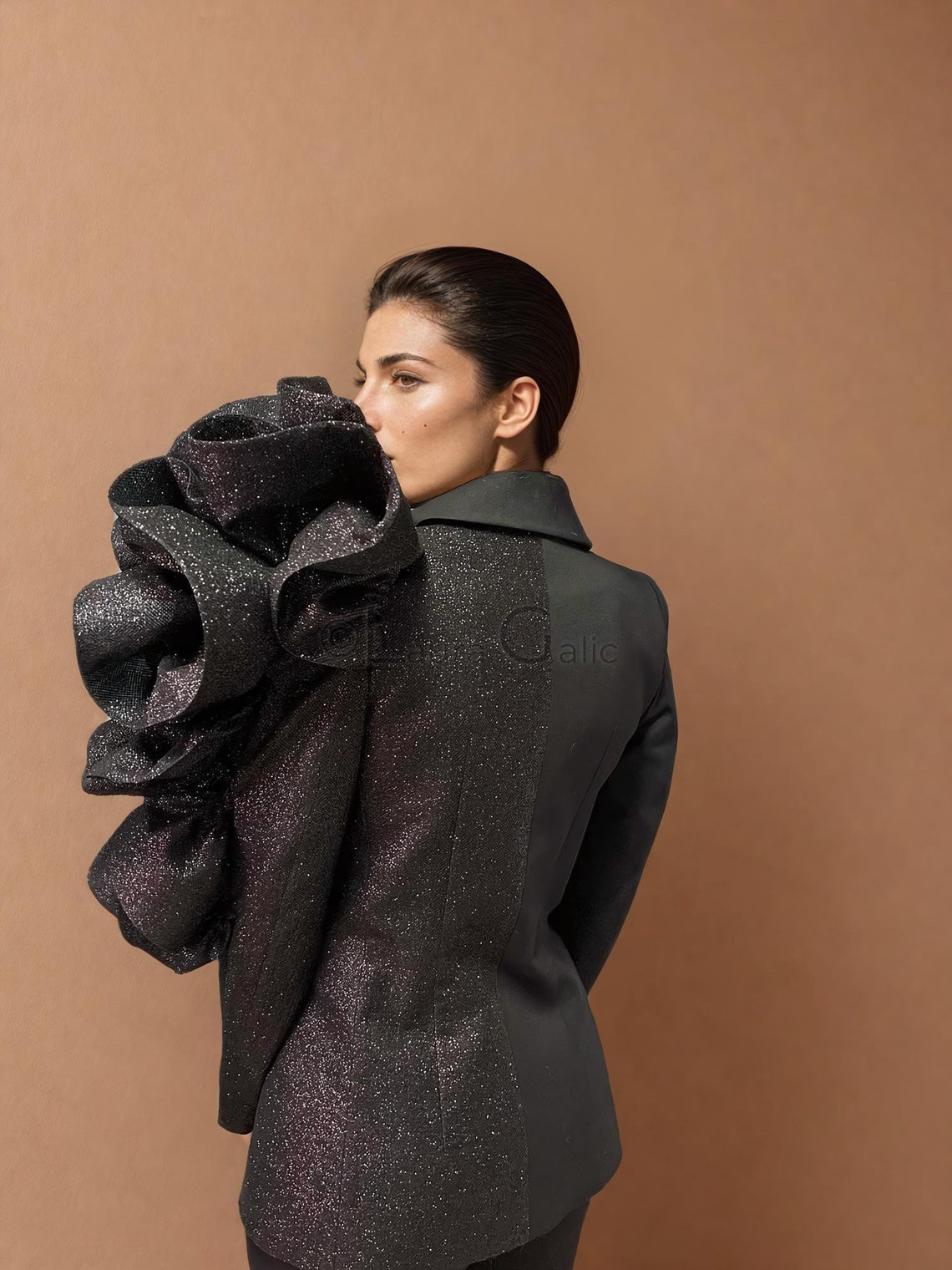 Lace Appliqué Wool Jacket, Oversized Ruffles, Couture Design - Etsy