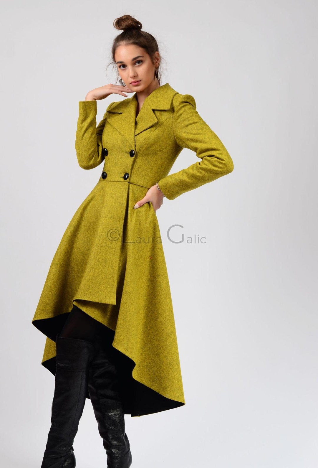 Wrap Classic Collar Coat, Midi Asymmetrical Winter Jacket, for Ladies ...