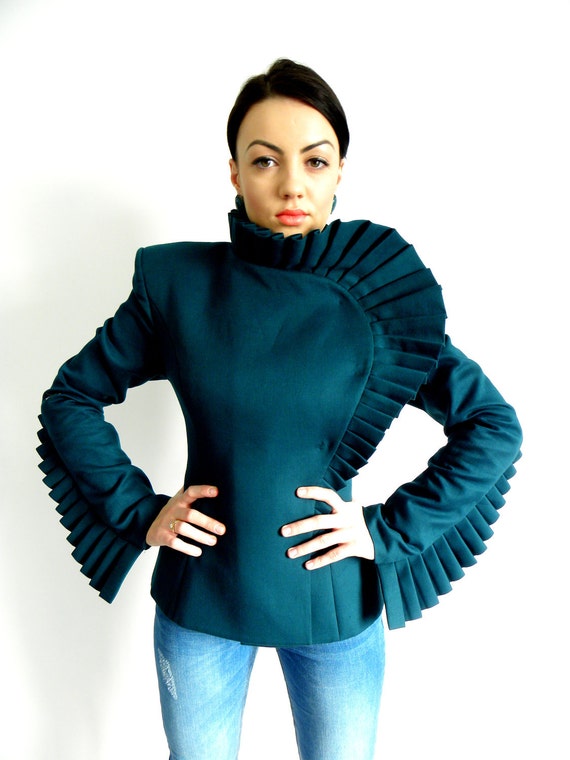 Ruffle Sleeves Short Blazer Haute Couture Ladies Jacket Ema - Etsy Ruffle Sleeves Short Blazer Haute Couture Ladies Jacket Ema - Etsy