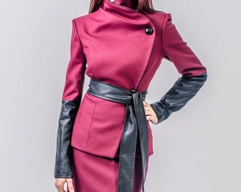 Office Women Suit With Straight Skirt, Wrap Blazer Jacket | Luca