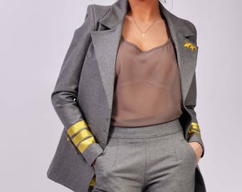 Office Women Suit With Tight Pants, Single Breasted Blazer Jacket | Ramona 3