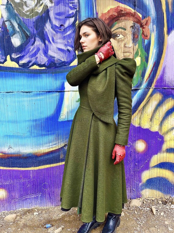 WRAP Mantel, Damen Wollmantel, Midi Mantel, Wolle Kleid Mantel