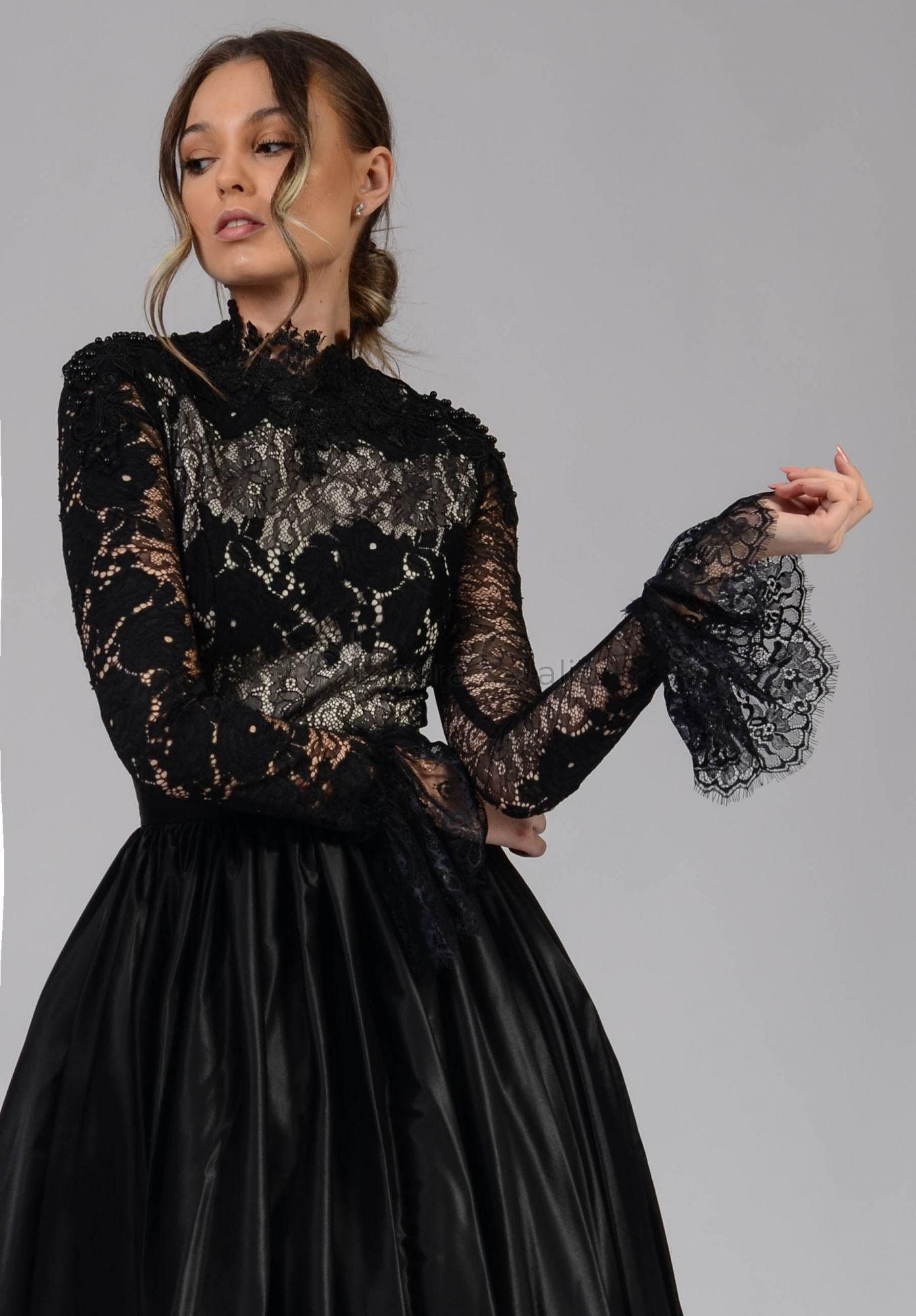 Long PLEATED SKIRT With Lace BLOUSE Set, Evening Set, Lace