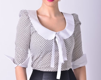 Women's Blouse, Bow Shirt, Rounded Collar Top, Peter Pan Collar, For Women, Made To Order | Dora