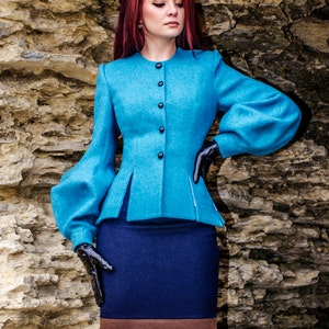 Office Autumn Women Suit With Straight Skirt, Puffed Sleeves Blazer Jacket | Natasha