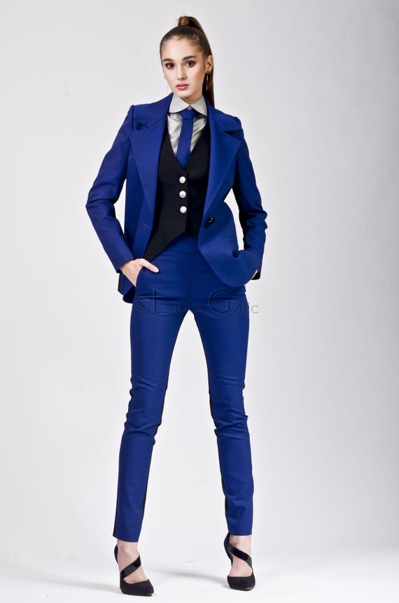 Office Women 3 Piece Suit With Tight Pants Dual Color Vest - Etsy