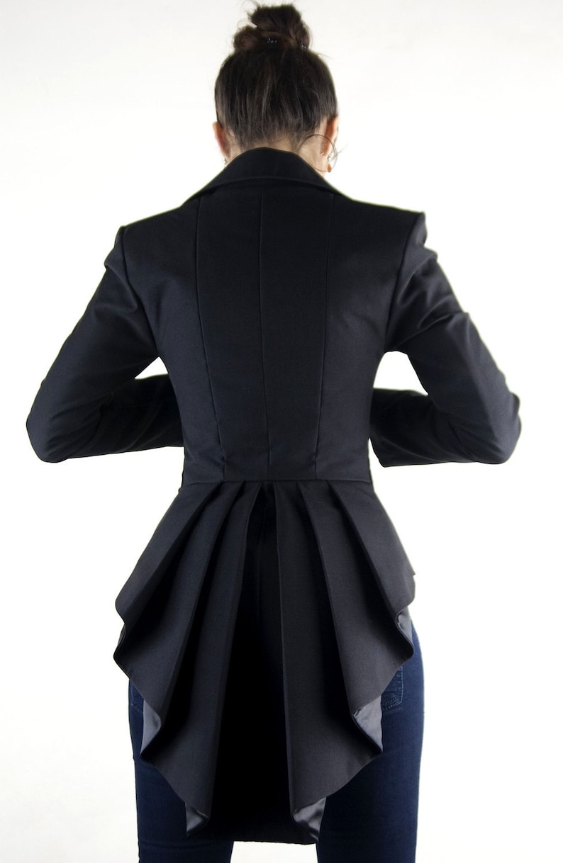 VESTE PERSONNALISÉE, Veste de costume Femme, Blazer Slim Fit, Veste matelassée, Veste de costume à volants noirs, Veste BLAZER en coton de bureau unique image 5