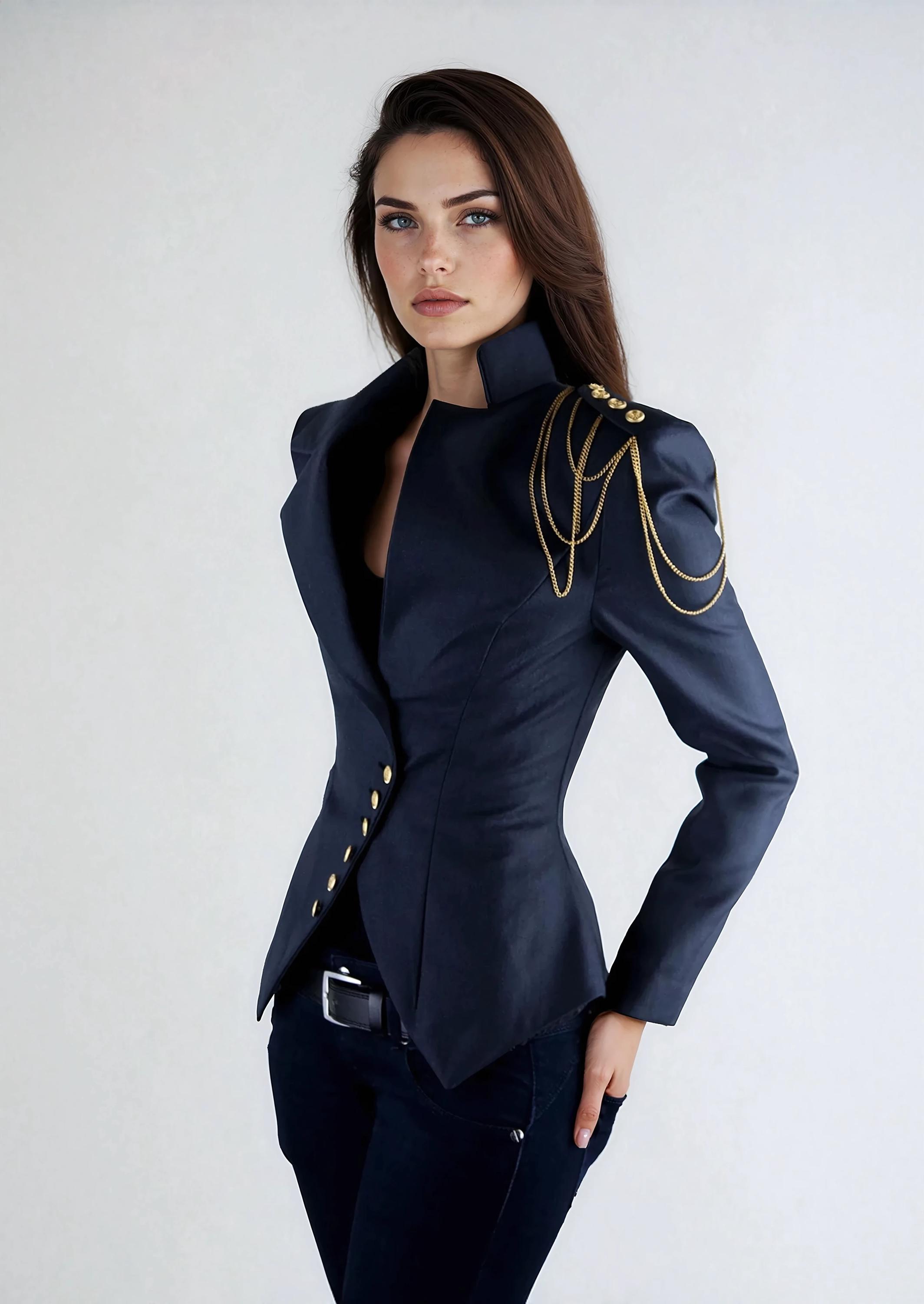 Asymmetrical Blazer, Navy Jacket With Shoulder Chain - Etsy