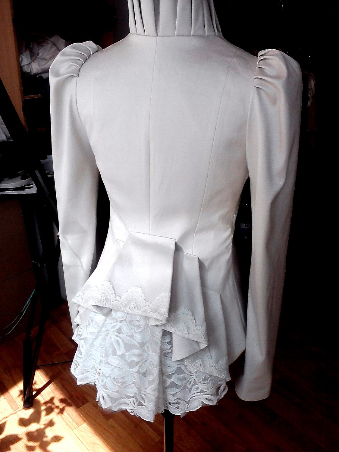 White Ruffle Collar White Jacket, Ruffle Collar, One Button, Ruffle Back, for Women, Made ...