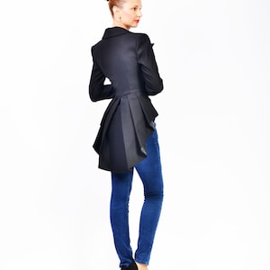 PERSONALIZED JACKET, Suit Jacket Women, Slim Fit Blazer, Quilted Jacket, Black Ruffles Suit Jacket, Unique Office Cotton BLAZER Jacket image 3