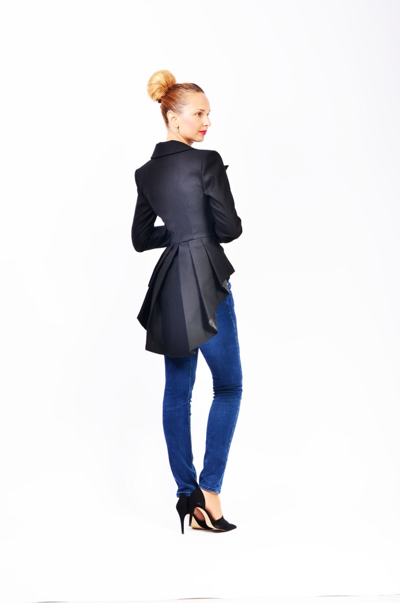 VESTE PERSONNALISÉE, Veste de costume Femme, Blazer Slim Fit, Veste matelassée, Veste de costume à volants noirs, Veste BLAZER en coton de bureau unique image 3