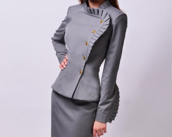 Wrap Blazer, Ladies Jacket, Wrap Jacket, Ruffle Sleeves, For Women, Office Wear, Made To Order | Ema