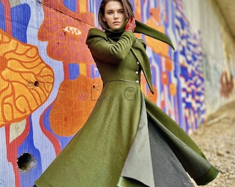 WRAP Coat, Womens Wool Coat, MIDI Coat, Wool Dress Coat, Full Length Coat, Beautiful Midi Scarf COLLAR Wrap Jacket, Unique Winter Overcoat