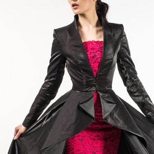 Long Gothic Maxi Dress Coat, Pleated Autumn Haute Couture Jacket Gia image 3