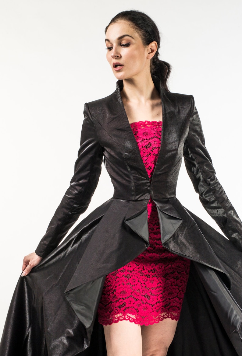 Long Gothic Maxi Dress Coat, Pleated Autumn Haute Couture Jacket Gia image 3