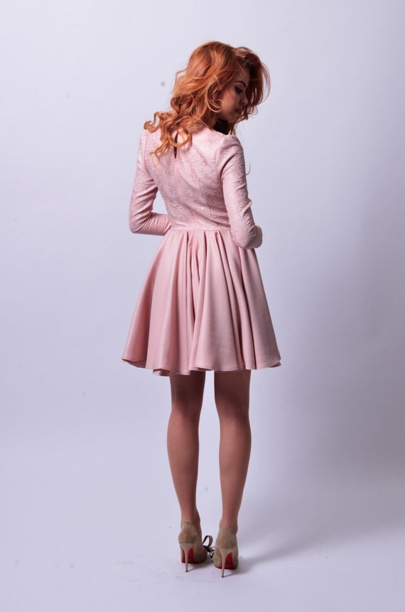 Long Sleeves Dress Boat Neck Short Gown 