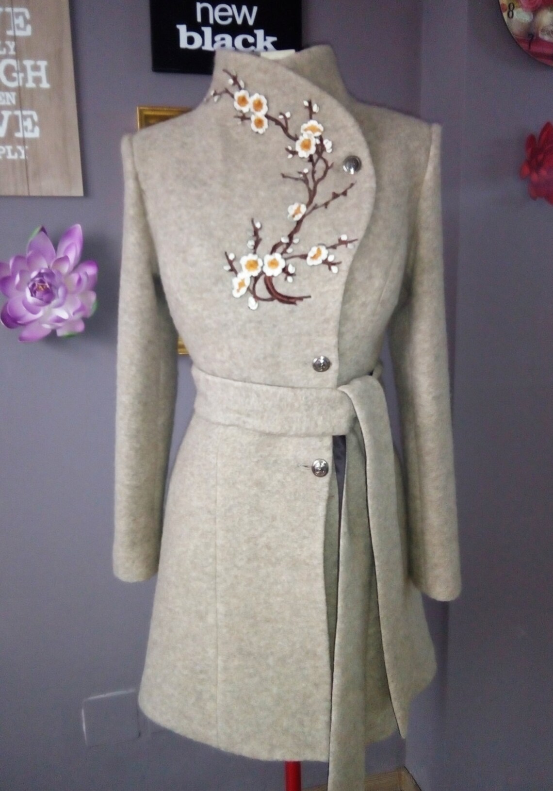 Solid Belted Wrap Overcoat main image 1
