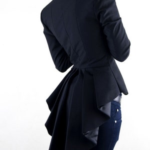PERSONALIZED JACKET, Suit Jacket Women, Slim Fit Blazer, Quilted Jacket, Black Ruffles Suit Jacket, Unique Office Cotton BLAZER Jacket image 1
