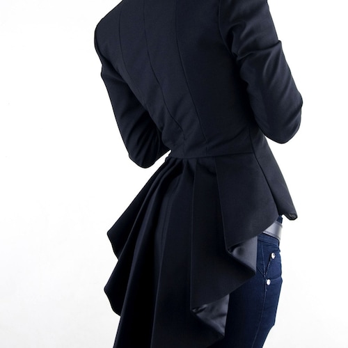 PERSONALIZED Jacket, Suit Jacket Women, Slim Fit Blazer, Quilted Jacket, Black Ruffles Suit Jacket, Unique Office Cotton BLAZER Jacket