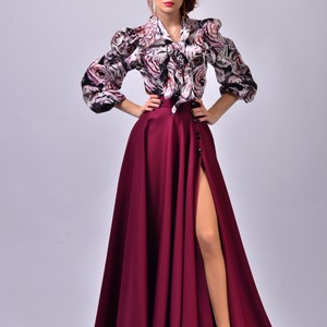 Falda larga, corte en A, con abertura en la pierna, para mujer, ropa elegante, fiesta de cóctel / Cezara 3