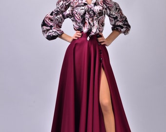 Long Skirt, A-line Leg Slit, for Women, Elegant Wear