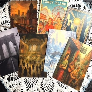 Vintage Style New York City Postcard Set (Set of 7) | Handmade NYC Art, Retro Travel Stationery