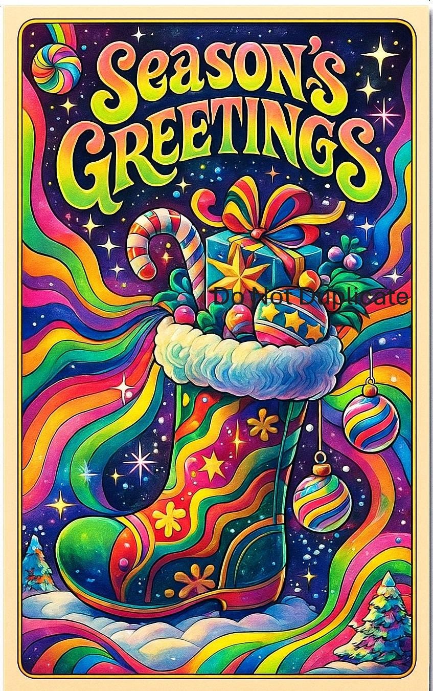 Psychedelic Christmas Cards - Etsy, image size:847x1350