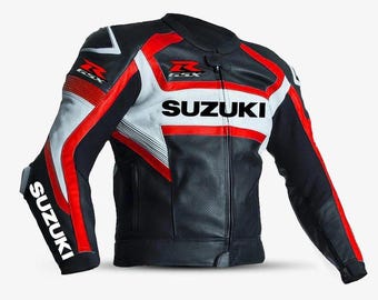 Custom Suzuki GSX-R Leather Motorcycle Jacket - Fully Personalized Racing Gear - Genuine Cowhide Armored Biker Jacket