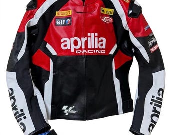 Aprilia Red Black Motorcycle Motorbike Racing Cowhide Riding Leather Jacket