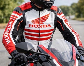 Honda Racing Motorcycle Leather Jacket Motorbike Rider with Armor Biker Protective Gear