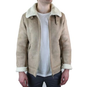 Men's Suede Leather Jacket Real Sheepskin B3 Aviator Faux Fur Shearling Jacket Genuine Handmade Real Winter Leather Jacket Coat
