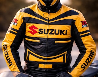 SUZUKI GSXR Motorbike Motorcycle Leather Jacket Racing Biker Real Leather Coat