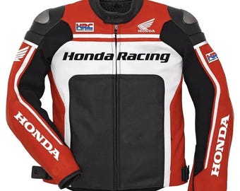 New Honda Racing Jacket Men's Leather Motorcycle Biker CE Armor Protected