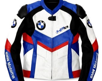 Men's BMW Motorrad Leather Racing Motorcycle Jacket with CE Armor Biker Gear