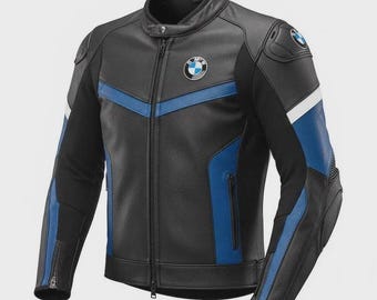 BMW Men's Cowhide Professional Motorcycle Riding Leather Jacket CE Protected Riding Gear