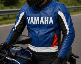 Yamaha New Blue Leather Motorcycle Jacket Racing Biker Jacket for Men