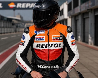 Honda Repsol Motorcycle Racing Jacket Cowhide Leather Biker Jacket With CE Armor Protection