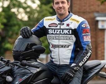 Suzuki GSXR Biker Motorcycle Leather Jacket Motorbike Sports Racing Men Jackets