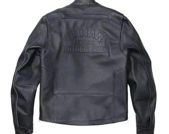 Indian Men's Black Backman Motorcycle Jacket Real Cowhide Leather Biker Jacket