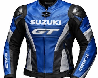 Men's Blue Suzuki Leather Motorcycle Biker Leather Jacket Suzuki Racing jacket
