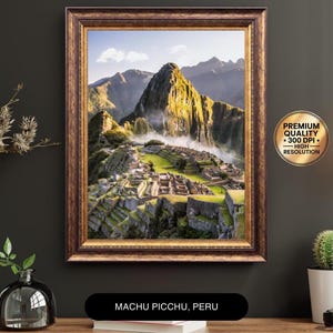 Machu Picchu Peru Wall Art Printable – Ancient Inca Ruins in the Andes Mountains | Travel Poster Digital Download JPG & PDF