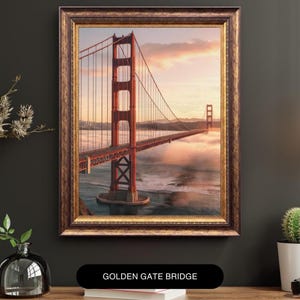 Golden Gate Bridge Art Print: San Francisco Sunrise, Foggy Ocean View (PDF & PNG Files)
