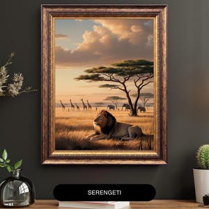 Serengeti Sunset Print: African Wildlife Digital Painting (JPG & PDF Downloadable Files)