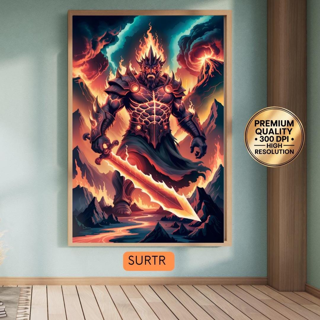 Surtr Norse Mythology Art Print | Fire Giant Digital Poster | Viking ...