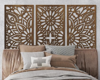 Wooden mandala headboard king, Mandala headboard queen, Mandala bed crown, Mandala wood wall art, Bohemian headboard, Above bed wall art